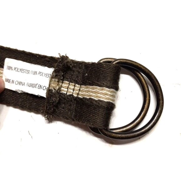 Unisex Belt D Ring Buckle Webbed Design Army Green Olive Khaki Stripe One Size - Picture 7 of 8